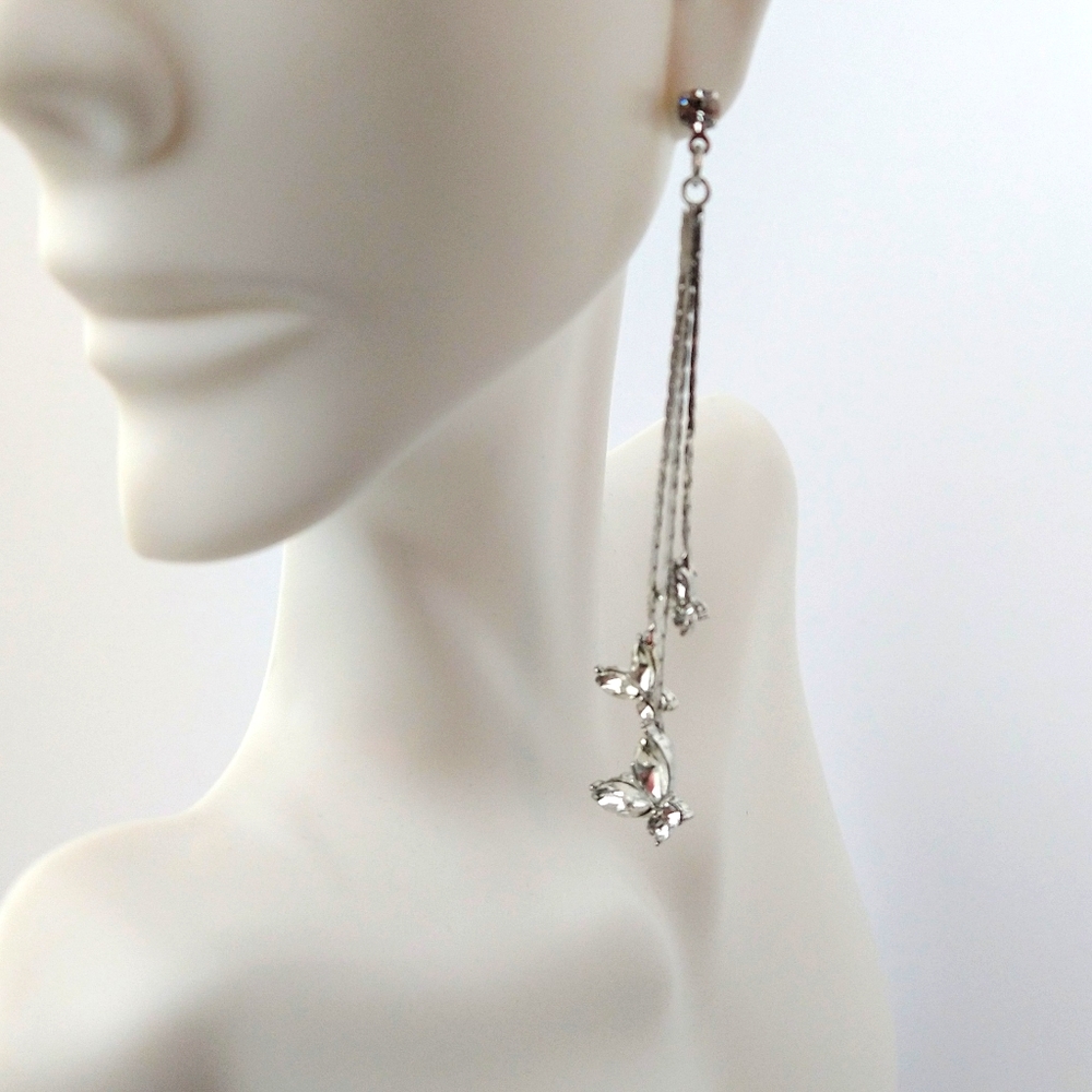 NEW Silver 3 Stranded Layered Butterfly Earrings - Picture 2 of 3